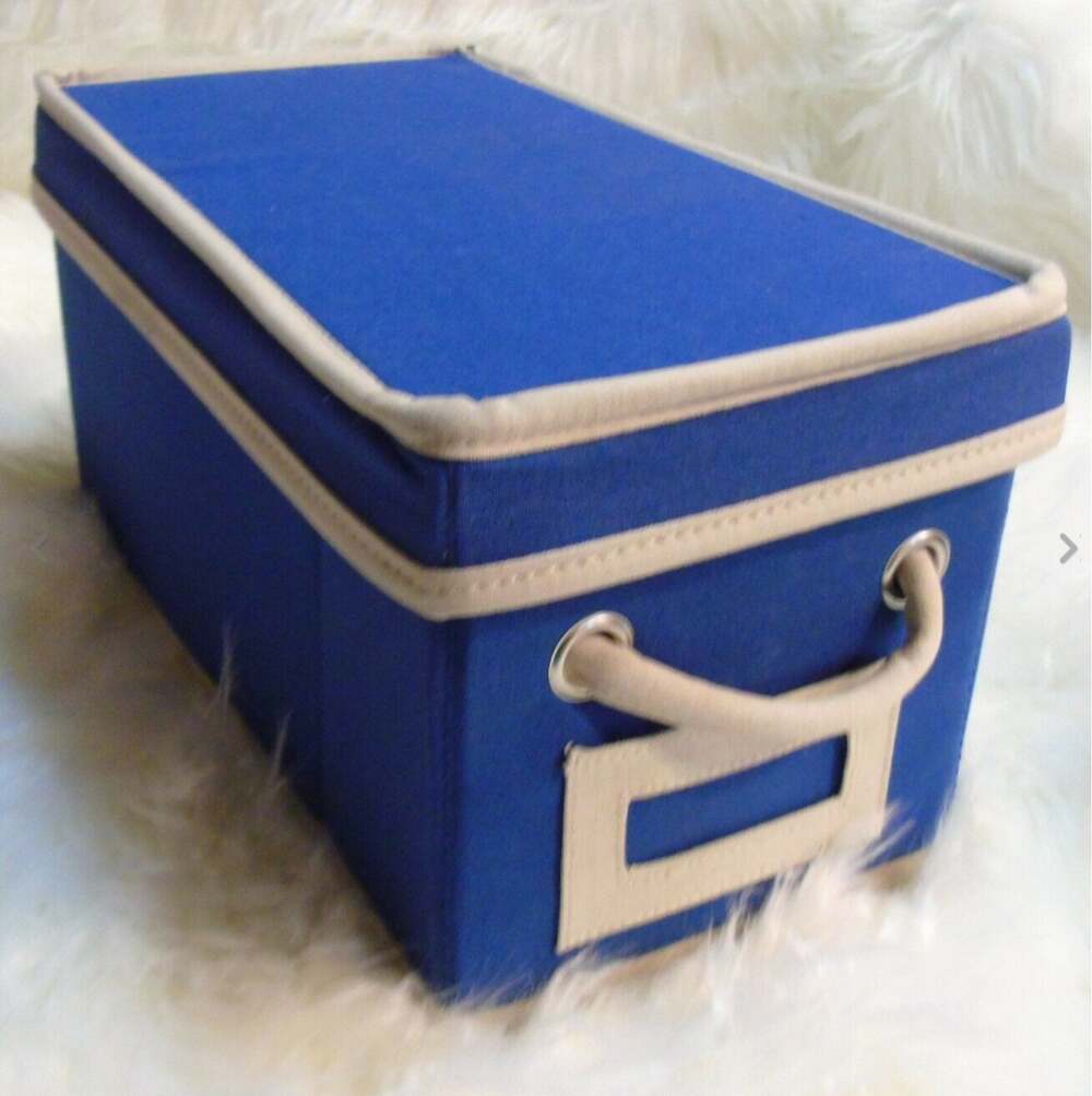 New Pottery Barn Canvas Storage Bin & Lid Blue 13x7x6" Tote Box Shelf Basket